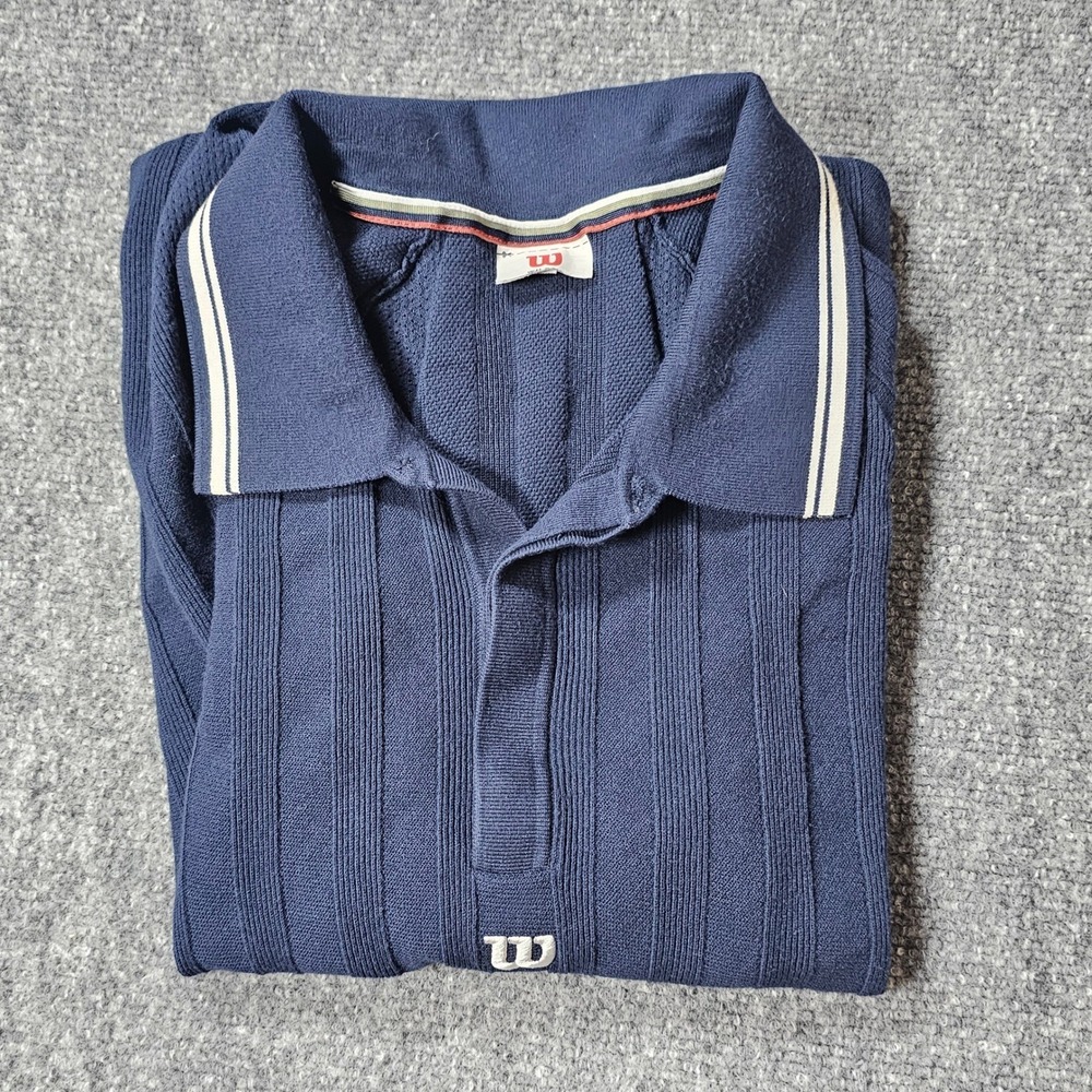 Wilson Mens Knit Polo Shirt Bundle Navy White Ribbed Short Sleeve Vintage Style - Picture 2 of 14